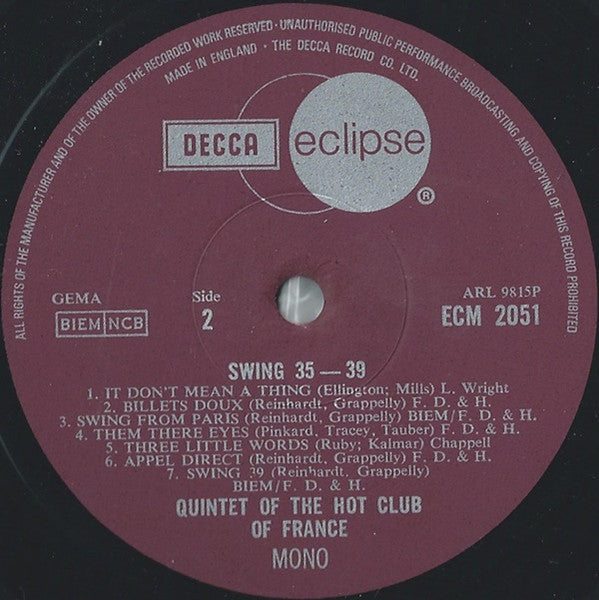 Quintette Du Hot Club De France - Swing '35-'39 - 1970