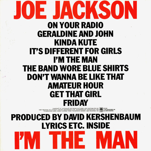 Joe Jackson - I'm The Man - 1979