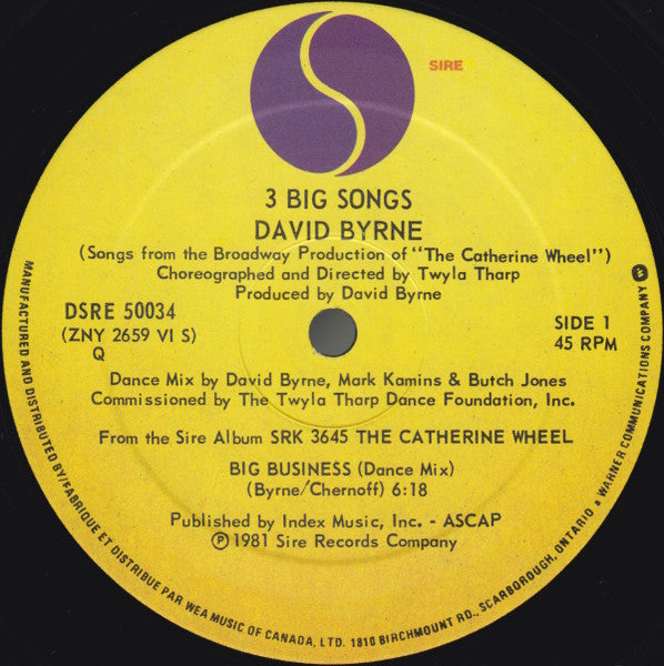 David Byrne - 3 Big Songs - 1981