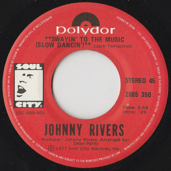 Johnny Rivers - Swayin' To The Music (Slow Dancin') Vinyl Record