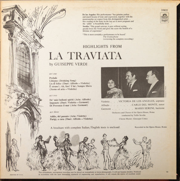 Giuseppe Verdi, Victoria De Los Angeles, Carlo Del Monte, Mario Sereni With The Orchestra Del Teatro Dell'Opera Di Roma And Coro Del Teatro Dell'Opera Di Roma Conducted By Tullio Serafin - La Traviata (Highlights) - 1970