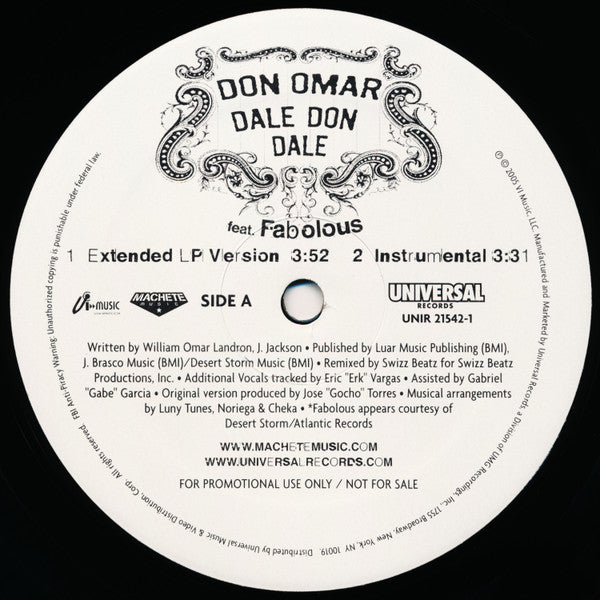 Don Omar,Fabolous - Feat.  Dale Don Dale Vinyl Record