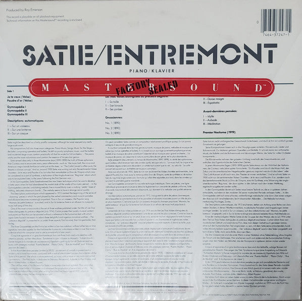 Erik Satie / Philippe Entremont - Piano / Klavier - 1981