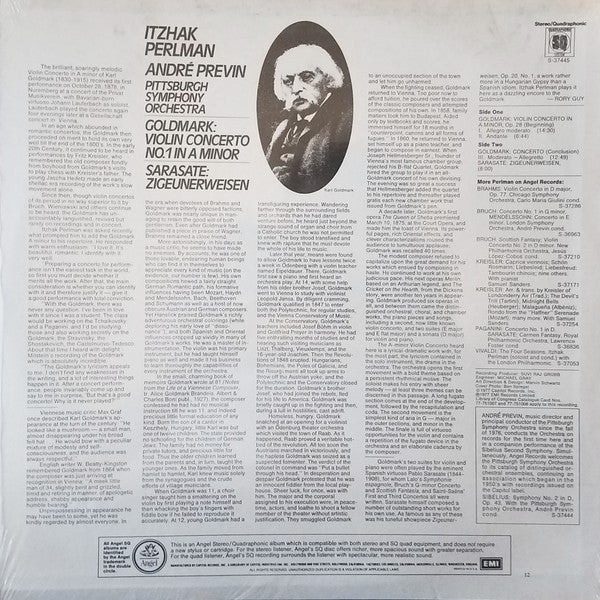 Karl Goldmark, Pablo De Sarasate, Itzhak Perlman, André Previn, Pittsburgh Symphony Orchestra - Violin Concerto No. 1 In A Minor / Zigeunerweisen - 1979