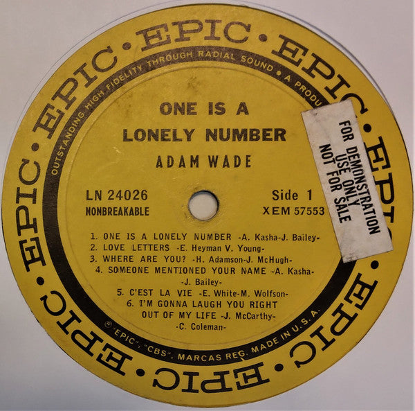 Adam Wade - One Is A Lonely Number - 1962