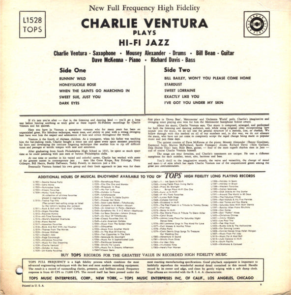 Charlie Ventura - Plays Hi-Fi Jazz Vinyl Record