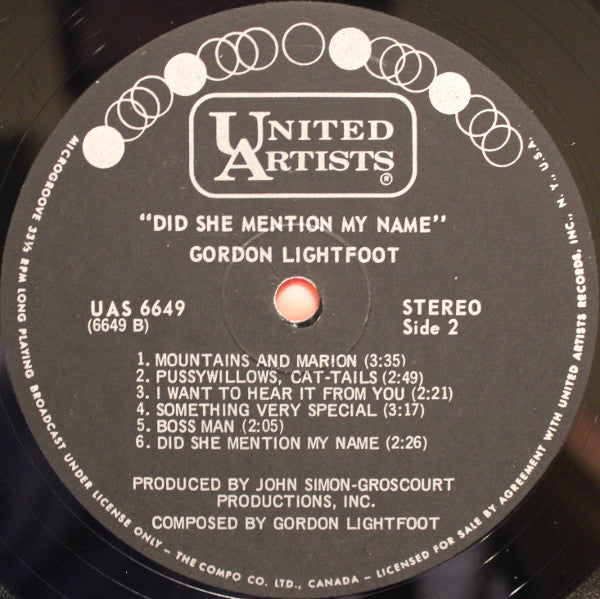 Gordon Lightfoot - Did She Mention My Name - 1968