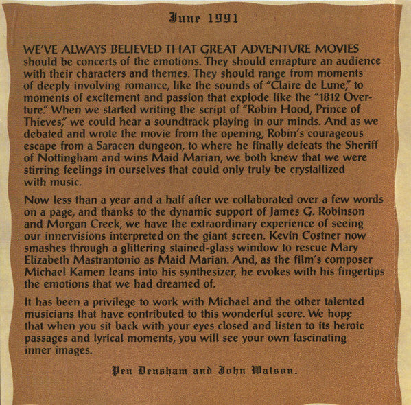 Michael Kamen - Robin Hood: Prince Of Thieves (Original Motion Picture Soundtrack) (CD) - 1991