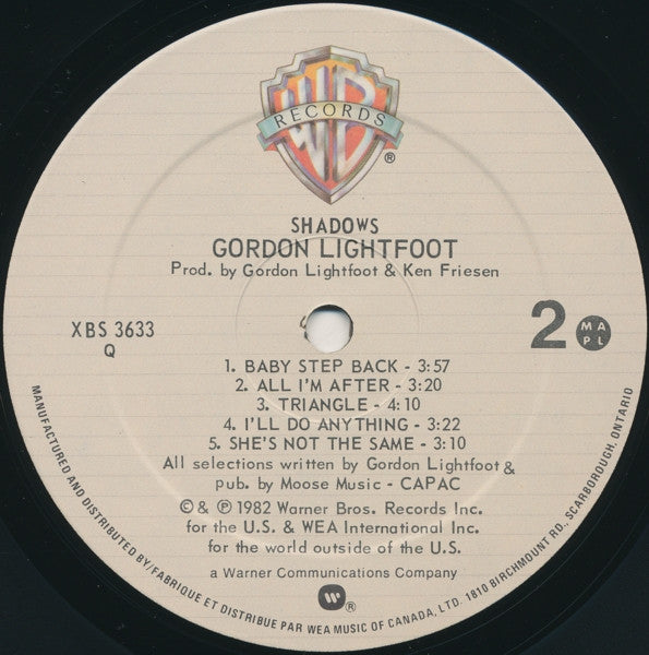 Gordon Lightfoot - Shadows Vinyl Record