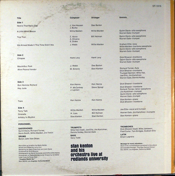 Stan Kenton And His Orchestra - Live At Redlands University - 1971