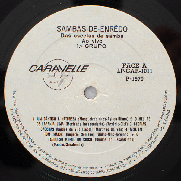 Various - Sambas-De-Enrêdo Das Escolas De Samba Ao Vivo - 1° Grupo - 1970