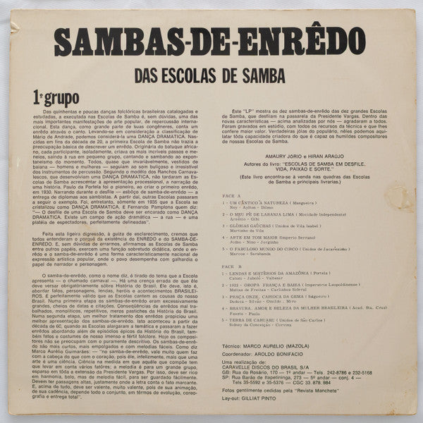 Various - Sambas-De-Enrêdo Das Escolas De Samba Ao Vivo - 1° Grupo - 1970
