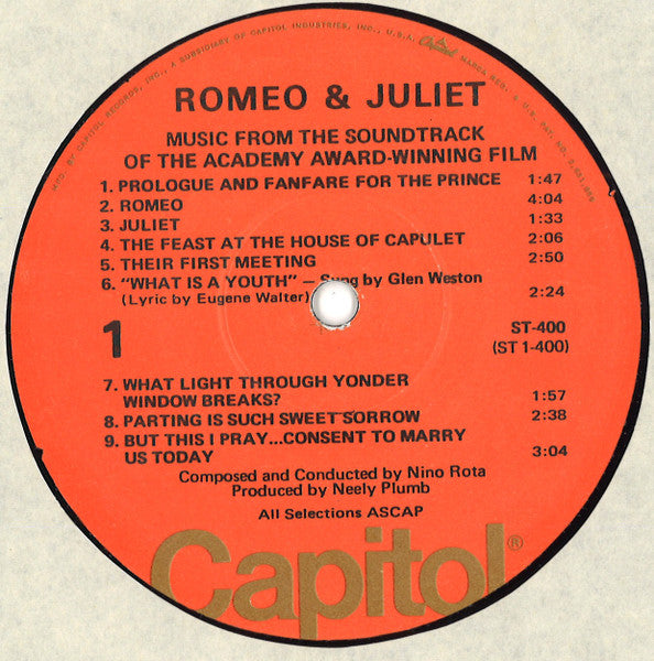 Nino Rota - Romeo & Juliet:  Music From The Soundtrack Of The Academy Award-Winning Film