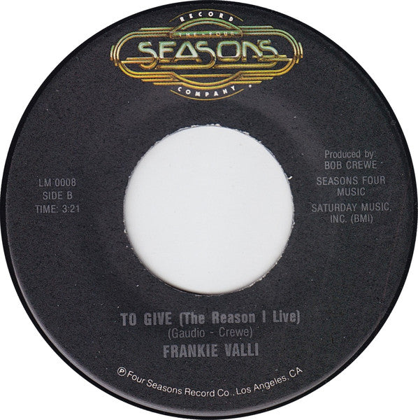 Frankie Valli - Can't Take My Eyes Off You / To Give (The Reason I Live) -