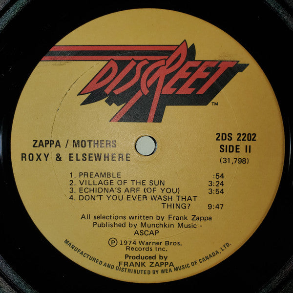 Zappa / Mothers - Roxy & Elsewhere Vinyl Record