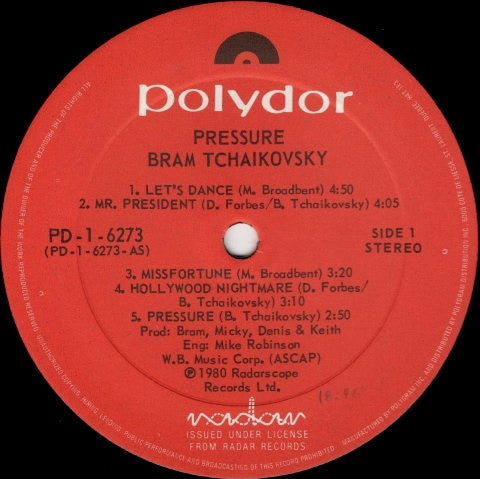 Bram Tchaikovsky - Pressure - 1980