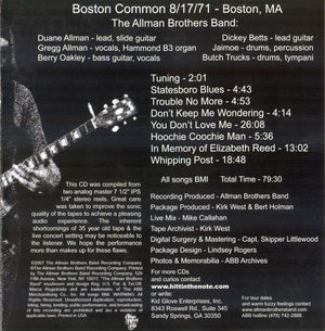Allman Brothers Band, The - Boston Common 8-17-71 (CD) - 2007
