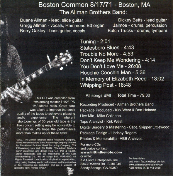 Allman Brothers Band, The - Boston Common 8-17-71 (CD) - 2007