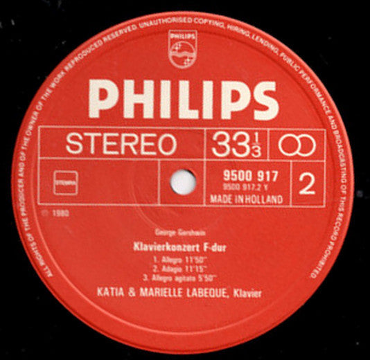 George Gershwin – Katia Et Marielle Labèque - Rhapsody In Blue • Piano Concerto In F (Versions For Two Pianos) - 1981