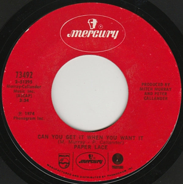 Paper Lace - The Night Chicago Died / Can You Get It When You Want It - 1974