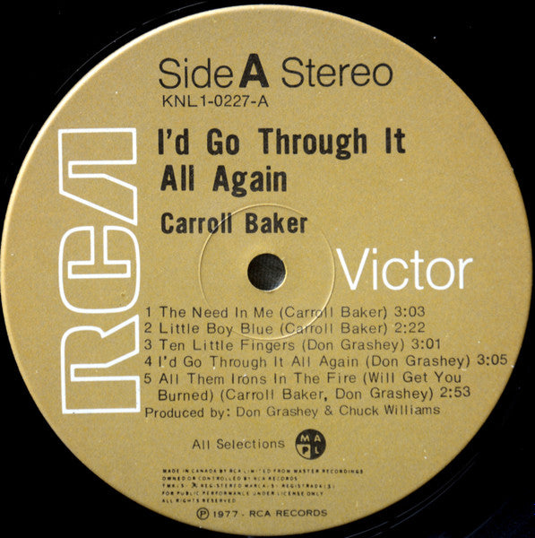 Carroll Baker - I'd Go Through It All Again Vinyl Record