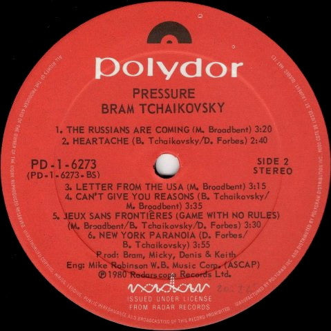 Bram Tchaikovsky - Pressure - 1980