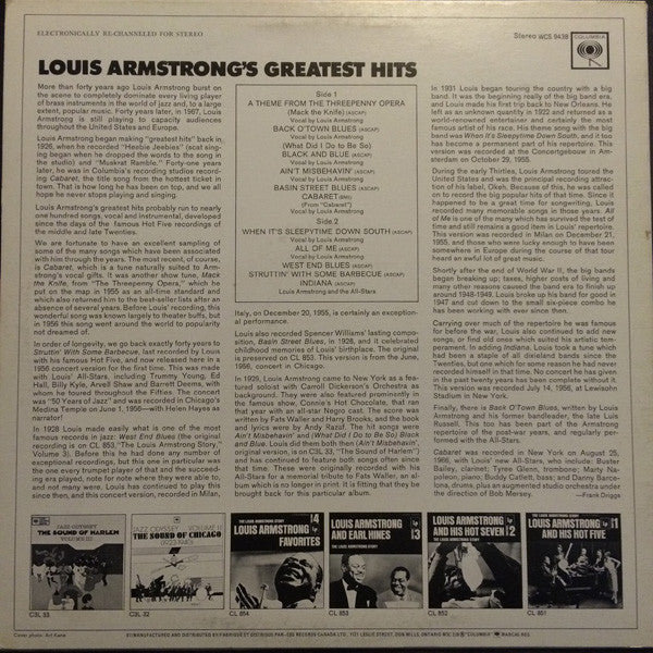 Louis Armstrong - Louis Armstrong's Greatest Hits Vinyl Record