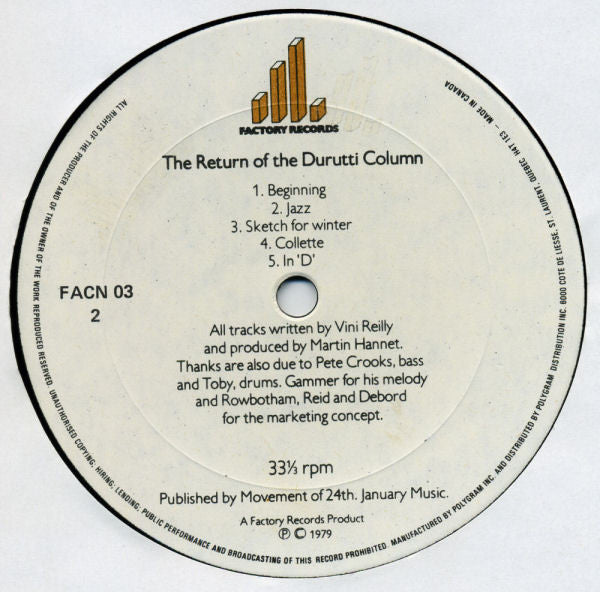 Durutti Column, The - The Return Of The Durutti Column - 1981