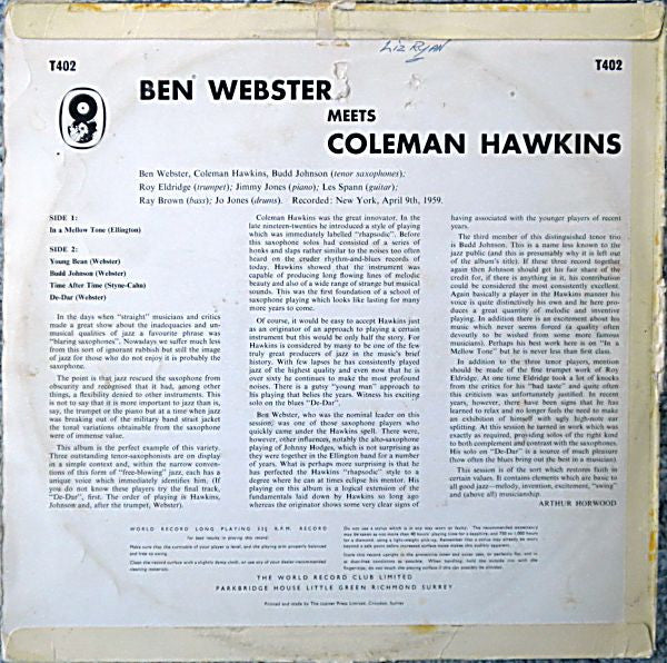 Ben Webster,Coleman Hawkins - Ben Webster Meets Coleman Hawkins Vinyl Record