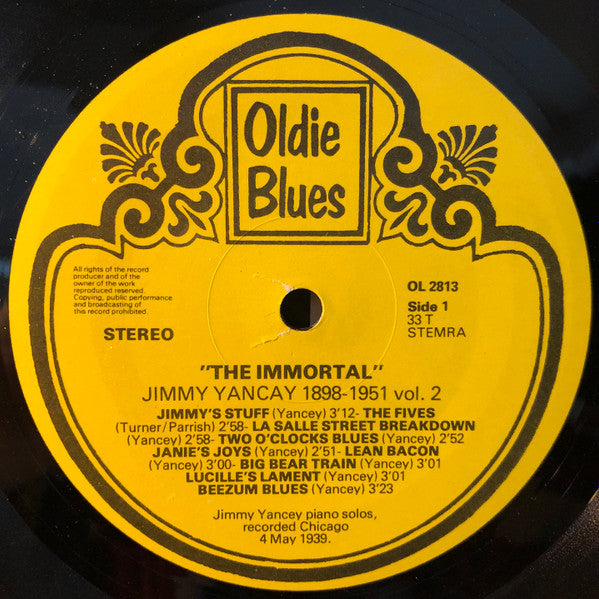 Jimmy Yancey - The Immortal Jimmy Yancey 1898-1951 Vol. 2 Vinyl Record