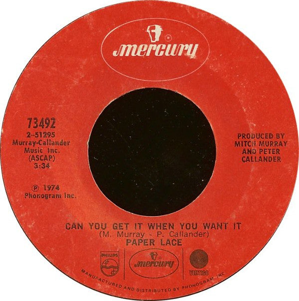 Paper Lace - The Night Chicago Died / Can You Get It When You Want It - 1974