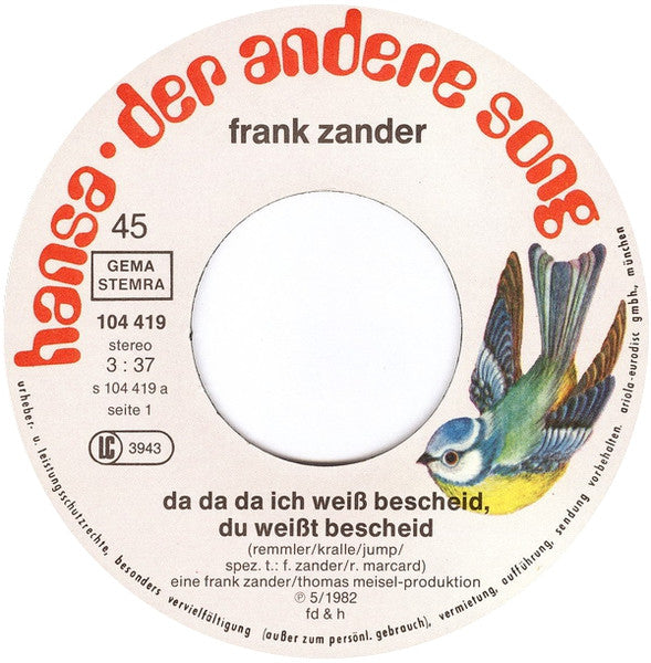 Frank Zander - Da Da Da Ich Weiß Bescheid, Du Weißt Bescheid
