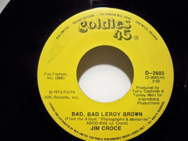 Jim Croce - Bad, Bad Leroy Brown / One Less Set Of Footsteps - 1974