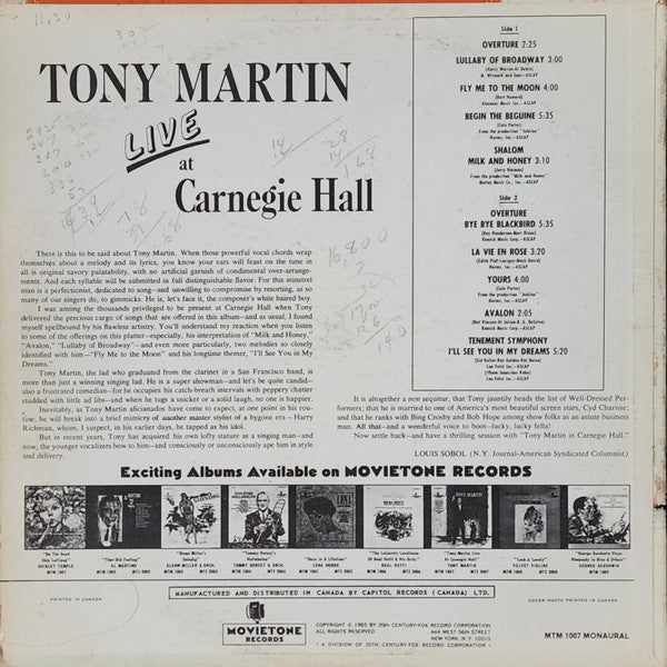 Tony Martin - Live At Carnegie Hall - 1965