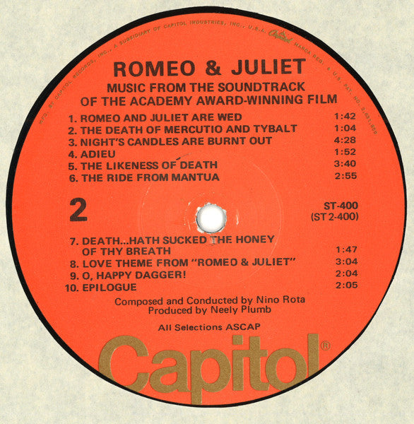 Nino Rota - Romeo & Juliet:  Music From The Soundtrack Of The Academy Award-Winning Film