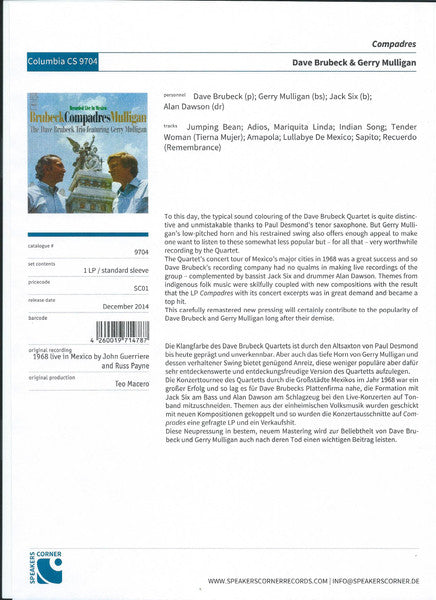 Dave Brubeck Trio Featuring Gerry Mulligan, The - Compadres - 2014