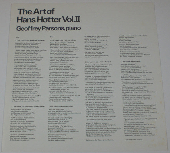 Hans Hotter, Geoffrey Parsons - The Art Of Hans Hotter Vol. II - 1976