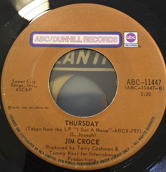 Jim Croce - Workin' At The Car Wash Blues / Thursday - 1973
