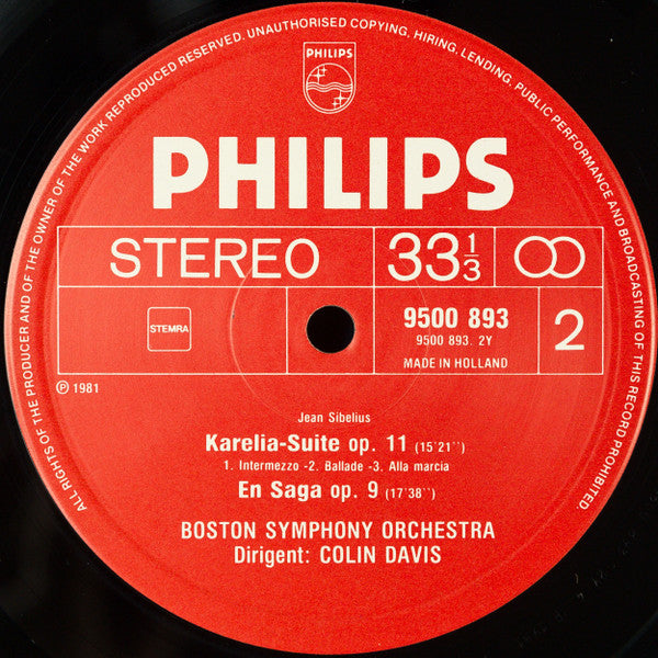 Jean Sibelius, Boston Symphony Orchestra, Sir Colin Davis - Karelia Suite Op. 11 · Valse Triste Op. 44 / En Saga Op. 9 · Pohjola's Daughter Op. 49 - 1982