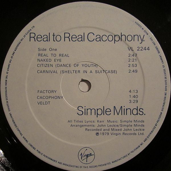 Simple Minds - Real To Real Cacophony - 1979