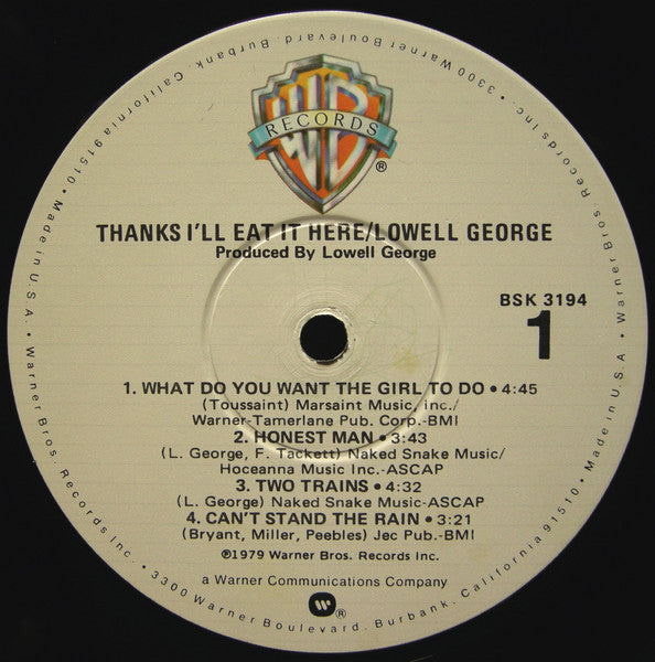 Lowell George - Thanks I'll Eat It Here - 1979