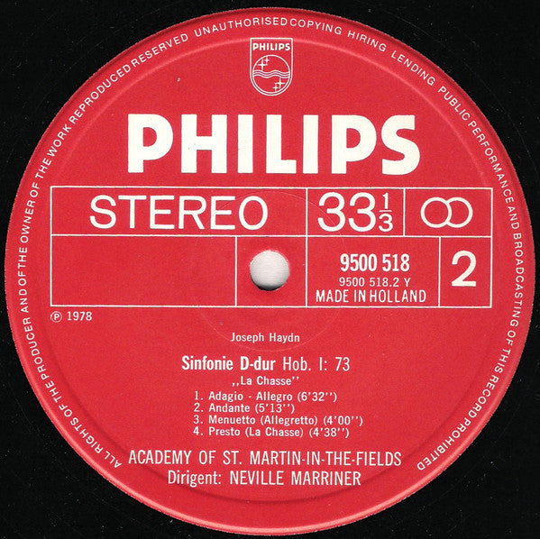 Joseph Haydn, Sir Neville Marriner, Academy Of St. Martin-in-the-Fields, The - Haydn Symphonies No. 31 "Horn Signal", No. 73 "The Hunt" - 1978