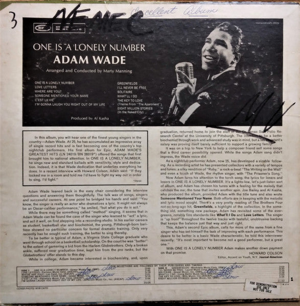 Adam Wade - One Is A Lonely Number - 1962