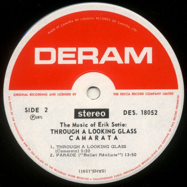 Camarata Contemporary Chamber Group, The, Erik Satie - The Music Of Erik Satie: Through A Looking Glass - 1971
