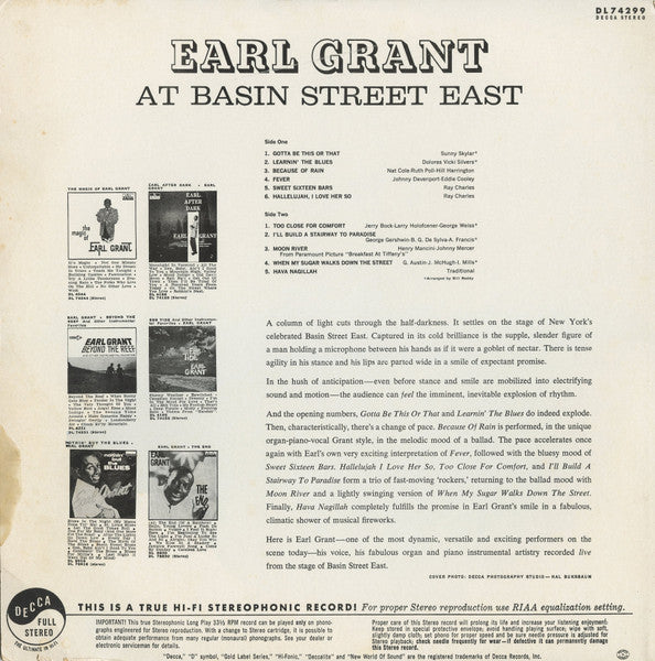 Earl Grant - Earl Grant At Basin Street East - 1962