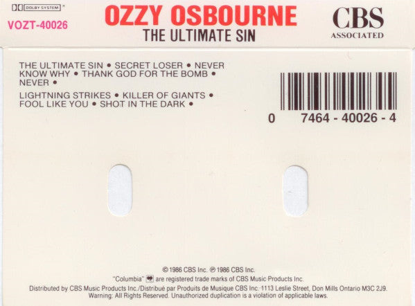 Ozzy Osbourne - The Ultimate Sin -