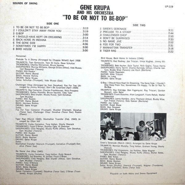 Gene Krupa And His Orchestra - To Be Or Not To Be-Bop - 1960