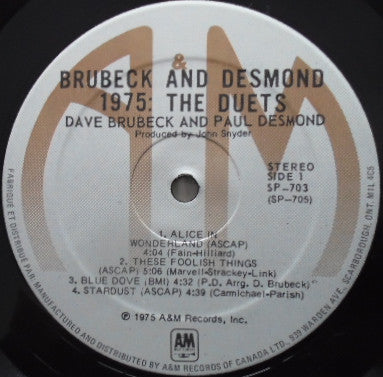 Dave Brubeck - Brubeck And Desmond 1975: The Duets