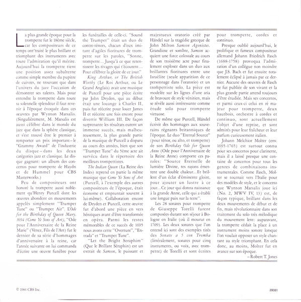 Wynton Marsalis, Edita Gruberova, Raymond Leppard / English Chamber Orchestra / Johann Friedrich Fasch, Georg Friedrich Händel, Giuseppe Torelli, Henry Purcell, Johann Melchior Molter - Wynton Marsalis Plays Handel, Purcell, Torelli, Fasch, Molter - 1984