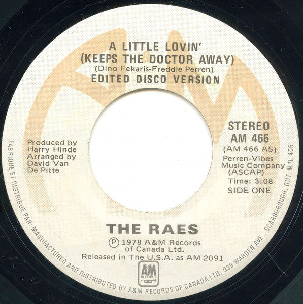 Raes, The - A Little Lovin' (Keeps The Doctor Away) / To Love Somebody - 1978